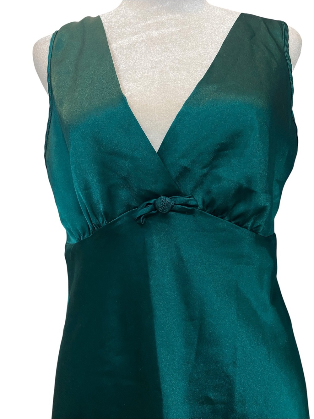 VINTAGE CINEMA ETOILE Women's size small Emerald green V-Neck Chemise Nightdress - Picture 2 of 7